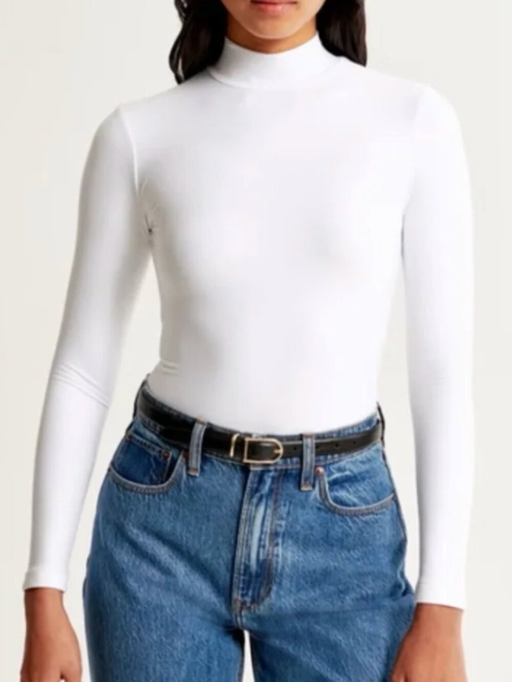 Abercrombie & Fitch Long-Sleeve Seamless Mockneck Bodysuit in White
